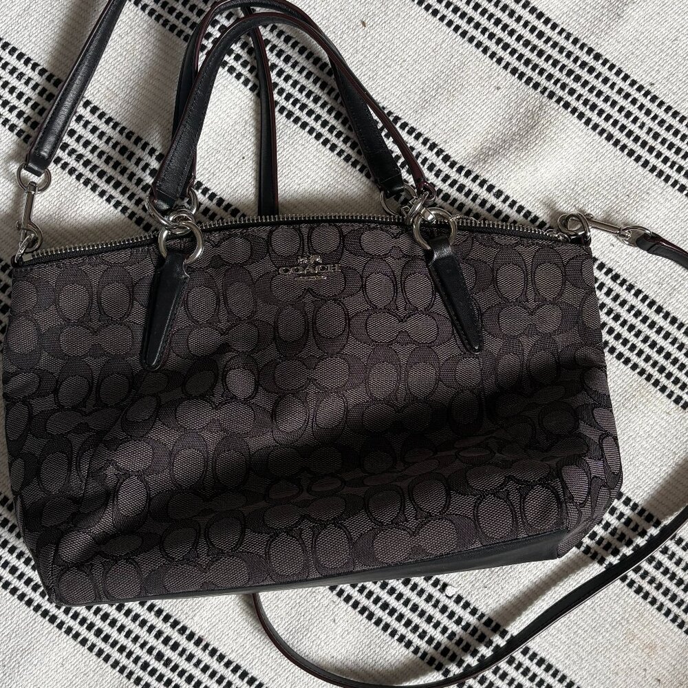 COACH Kelsey Black Monogram Canvas Satchel - Picture 2 of 11